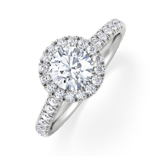 Reina GIA Diamond Halo Engagement Ring in 18K White Gold 1.40ct G/SI2
